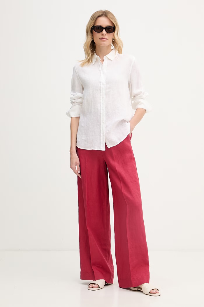 United Colors of Benetton πουκάμισο γυναικείο λινό 5BMLDQ0D9 λευκό SS26