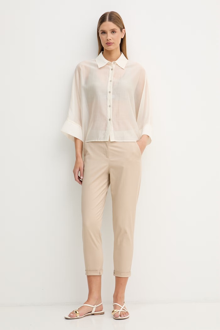 United Colors of Benetton košeľa dámska s lyocellom 5UOCDQ0E6 béžová SS26