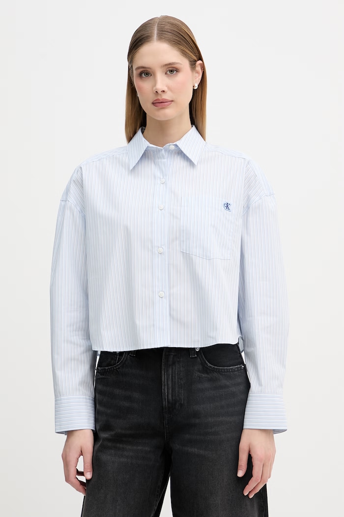 Calvin Klein Jeans košeľová blúzka dámska bavlnená modrá LV047F105G