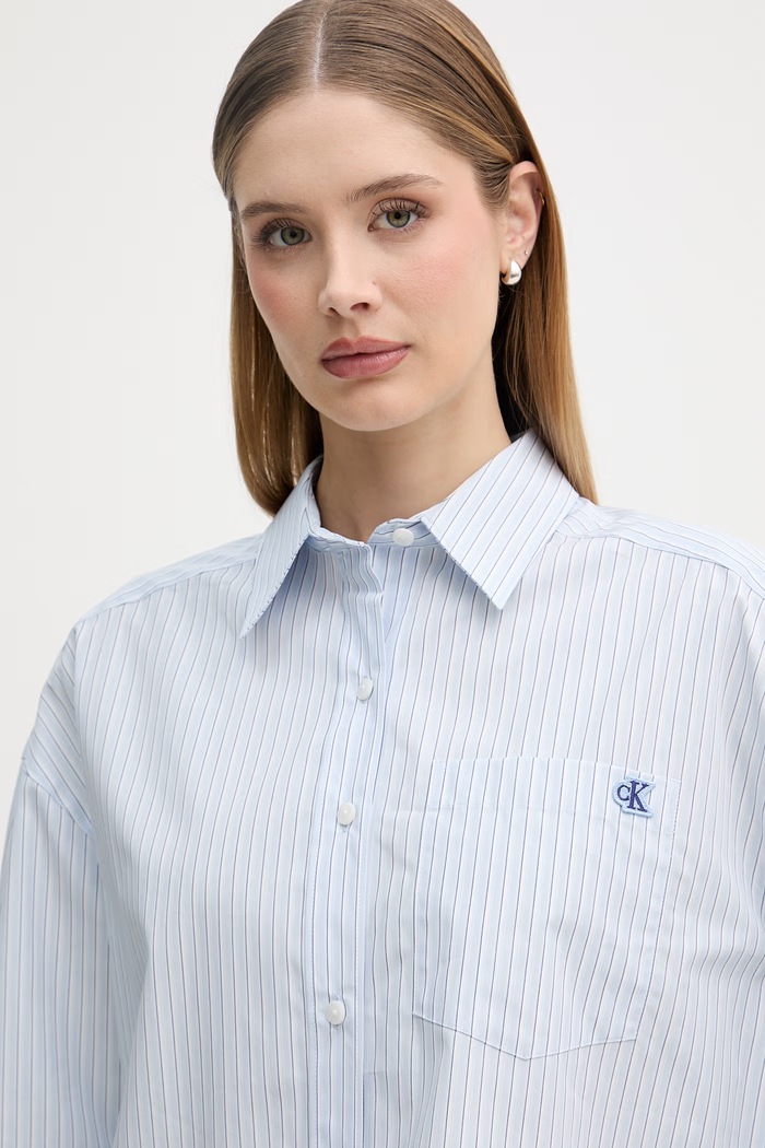 Calvin Klein Jeans košeľová blúzka dámska bavlnená modrá LV047F105G