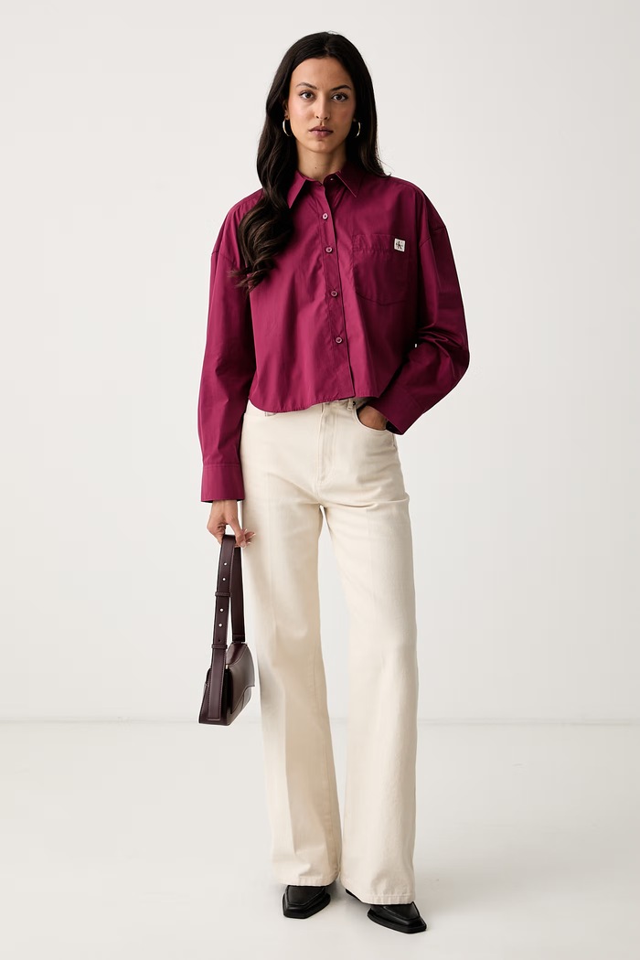 Calvin Klein Jeans πουκάμισο γυναικείο βαμβακερό LV047F148G μπορντό SS26