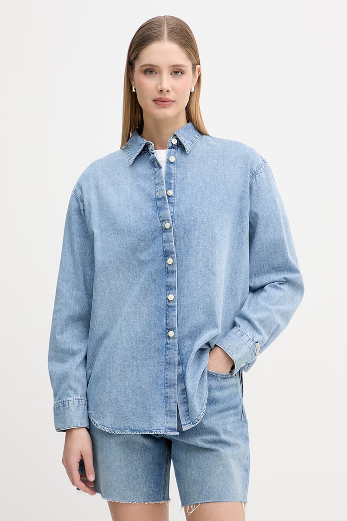 Calvin Klein Jeans košeľa dámska rifľová modrá LV047F784G