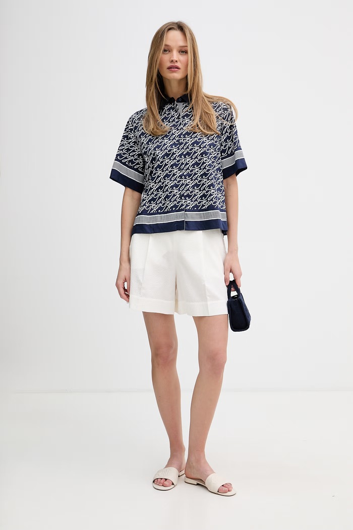 Tommy Hilfiger košeľa dámska s hodvábom SUMMER WW0WW49547 tmavomodrá SS26