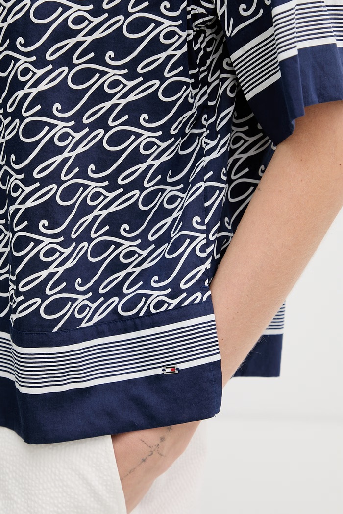 Tommy Hilfiger košeľa dámska s hodvábom SUMMER WW0WW49547 tmavomodrá