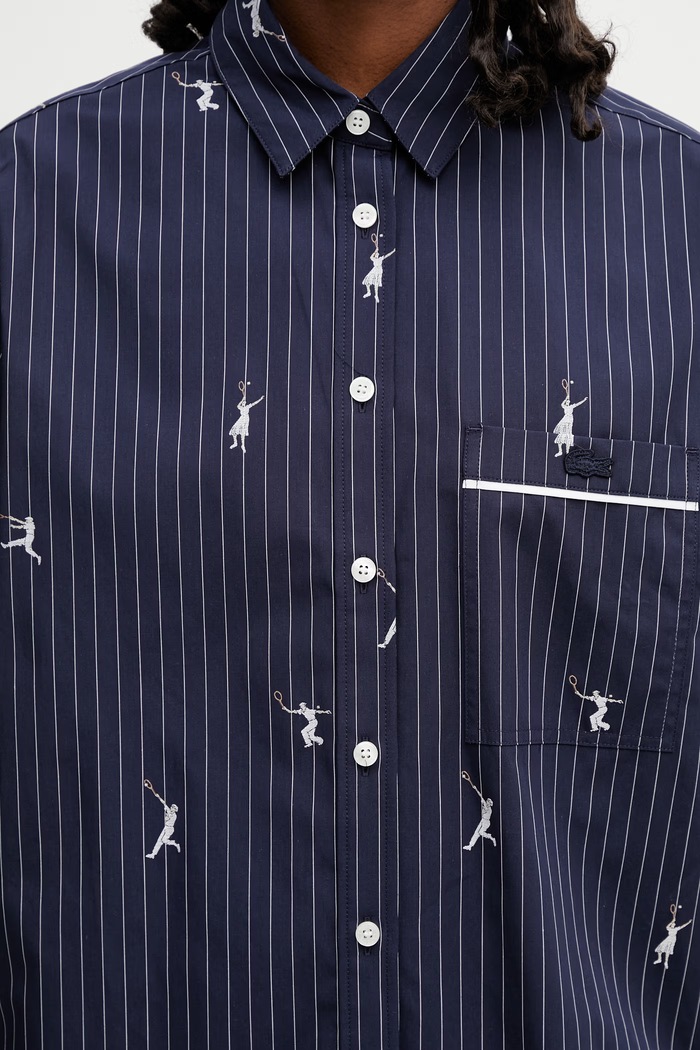 Риза дамска от памук Lacoste CF0586 тъмносин