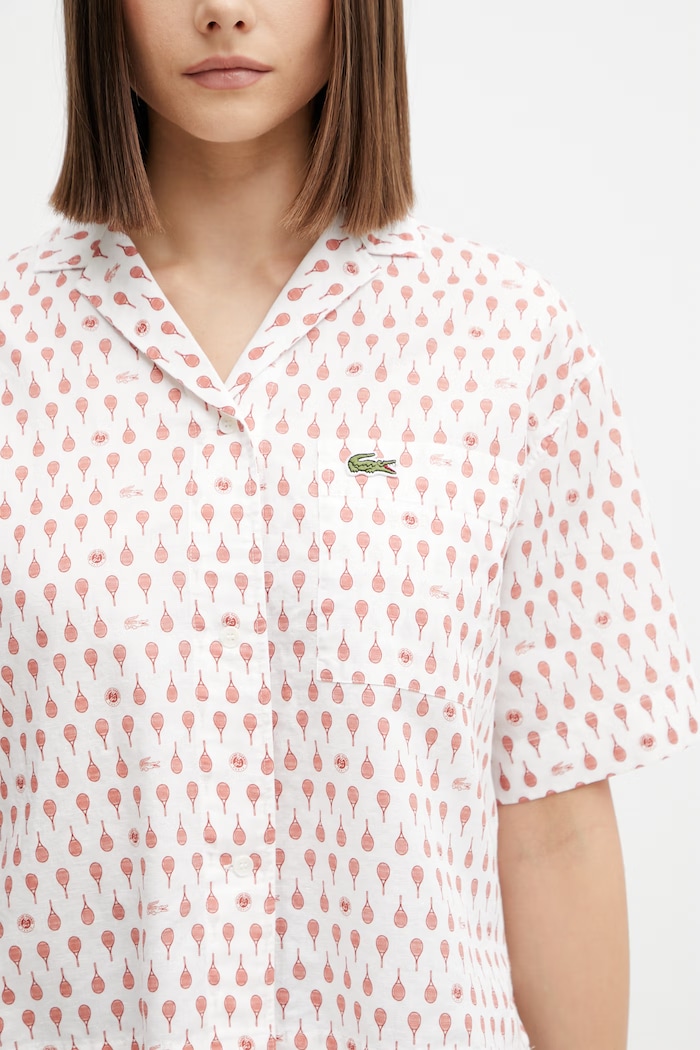 Lacoste cămașă pentru femei, cu amestec de in alb CF0587