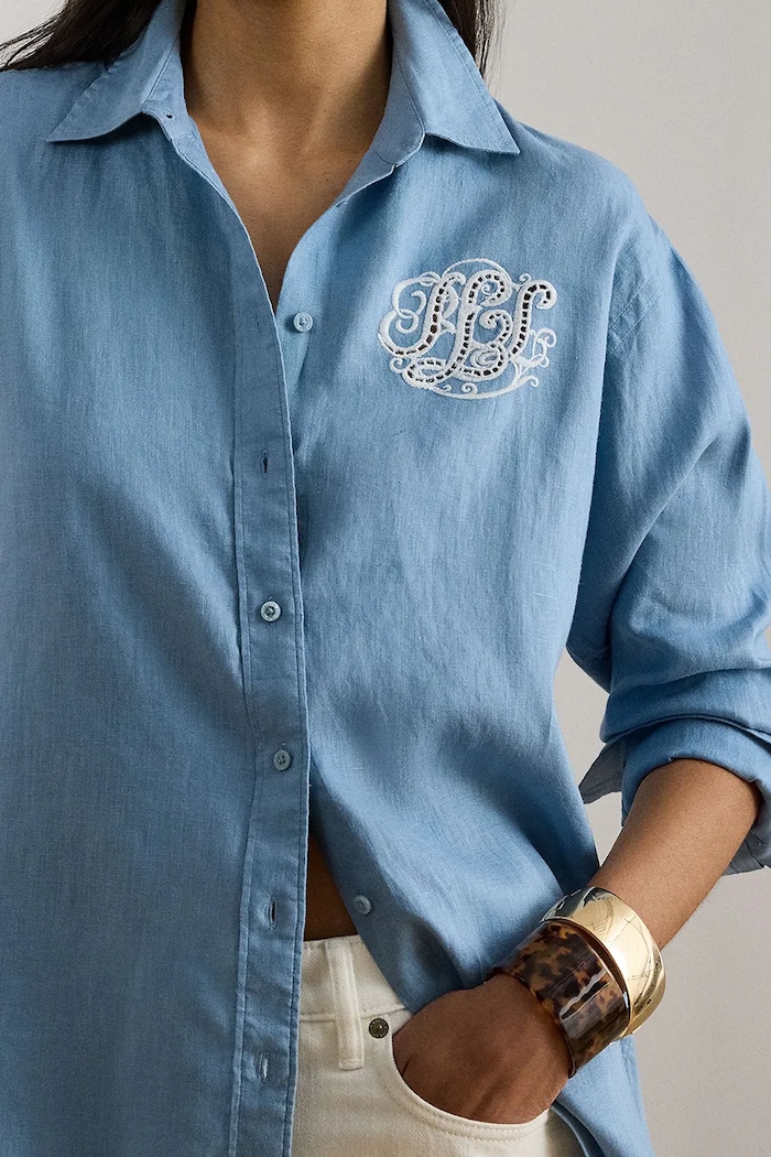 Lauren Ralph Lauren košeľa dámska ľanová modrá 200P08913