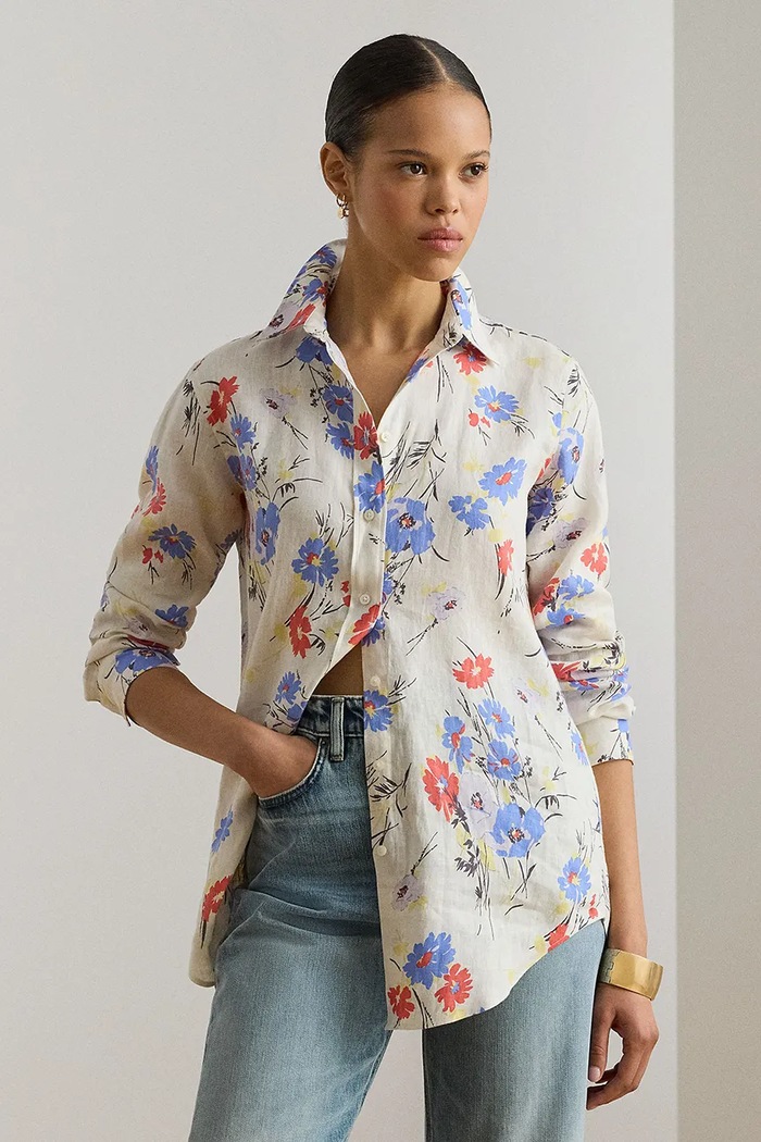 Lauren Ralph Lauren košeľa dámska ľanová béžová 200P10128