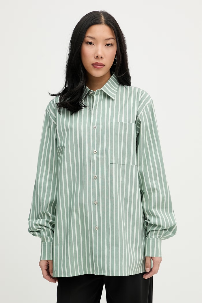 Marimekko košeľa dámska bavlnená zelená 095232