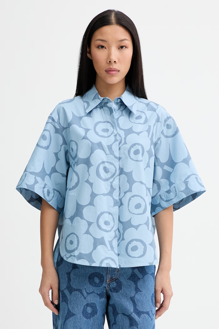 Marimekko cămașă pentru femei, din bumbac albastru 095171