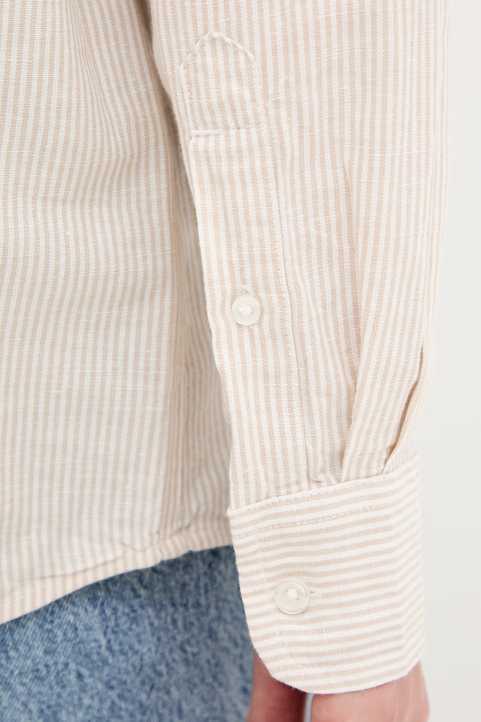 Tommy Jeans πουκάμισο γυναικείο με λινό DW0DW22209 μπεζ