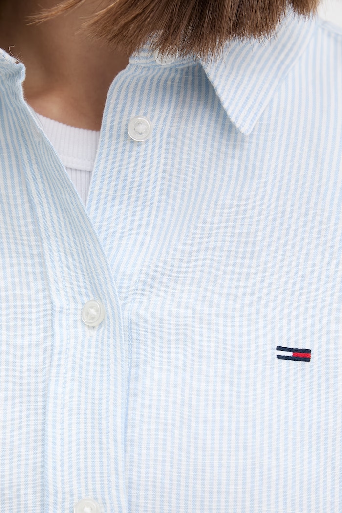 Tommy Jeans риза дамска с лен DW0DW22209 син