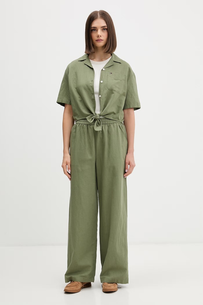 Tommy Jeans koszula damska z lnem DW0DW22210 zielony SS26