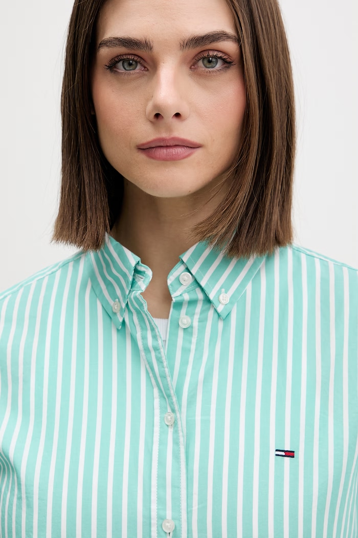 Tommy Jeans cămașă pentru femei, din bumbac turcoaz DW0DW22211