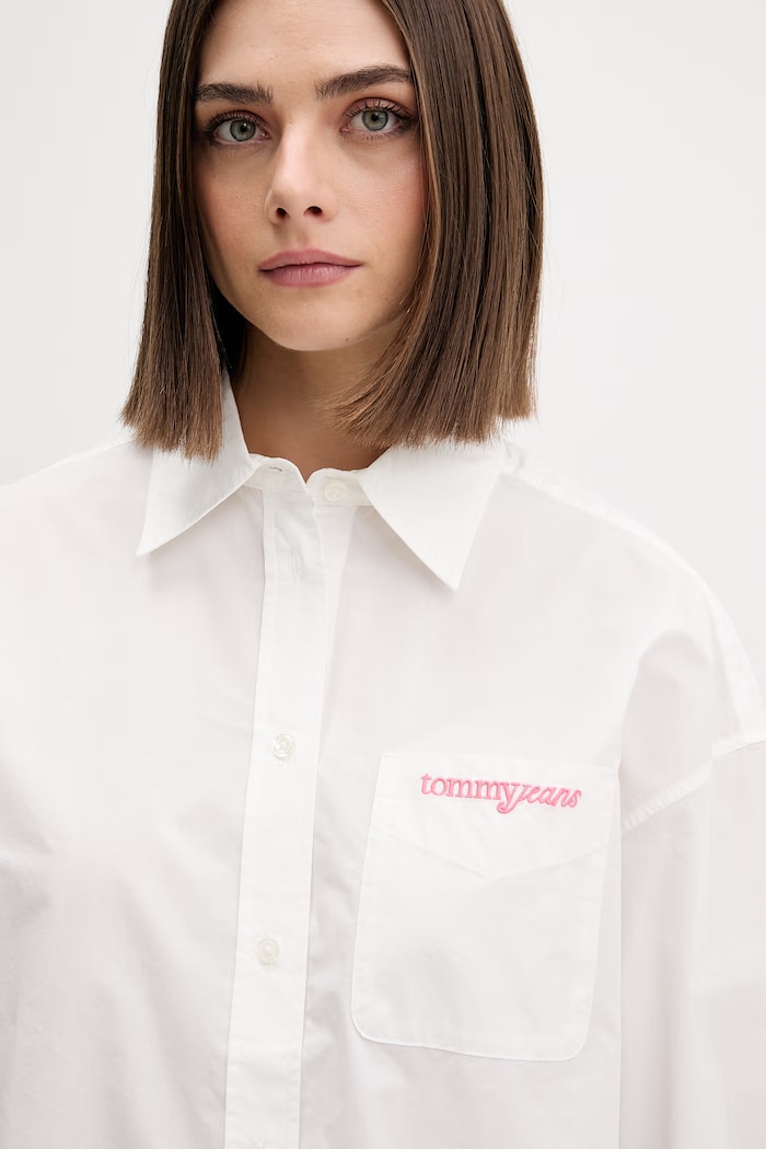 Tommy Jeans bluză tip cămașă pentru femei, din bumbac bej DW0DW22218