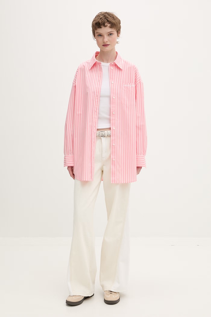 Tommy Jeans košeľová blúzka dámska bavlnená DW0DW22218 ružová SS26