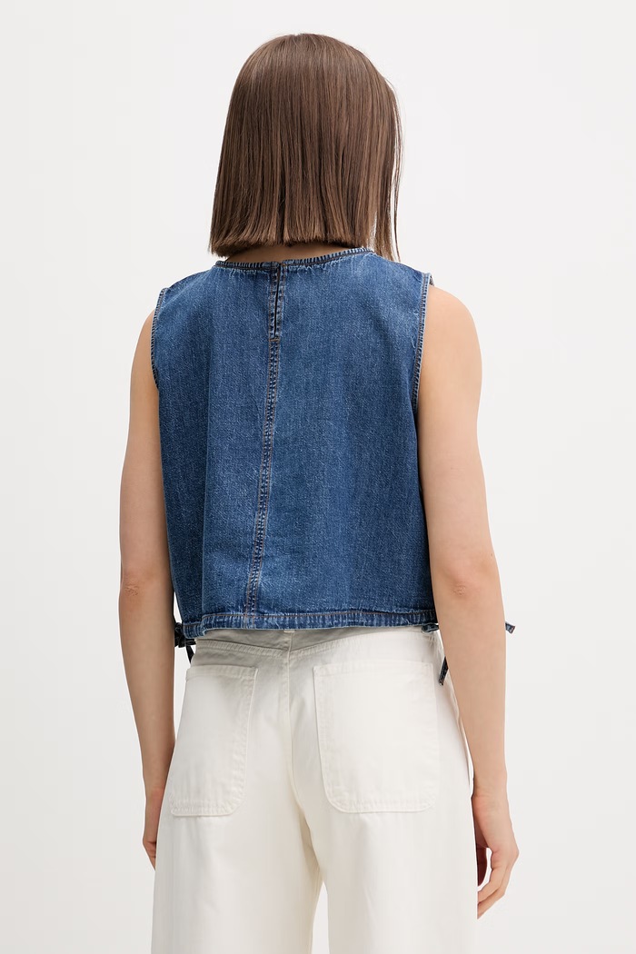 Îmbrăcăminte Tommy Jeans bluză cu bretele pentru femei, din denim DW0DW22609 albastru