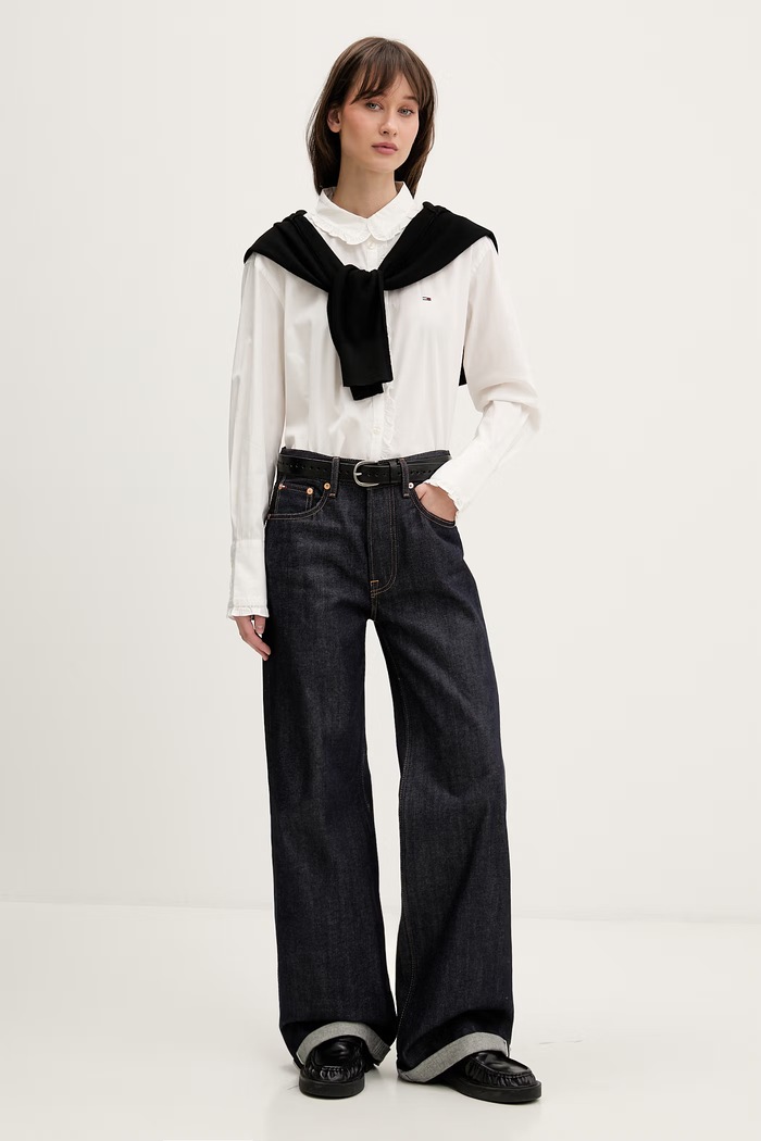 Tommy Jeans koszula damska bawełniana DW0DW22767 beżowy SS26