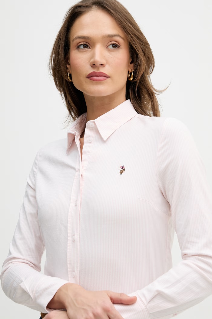 Πουκάμισο U.S. Polo Assn. STRIPE STRETCH CLASSIC FIT OXFORD ροζ WUP1416