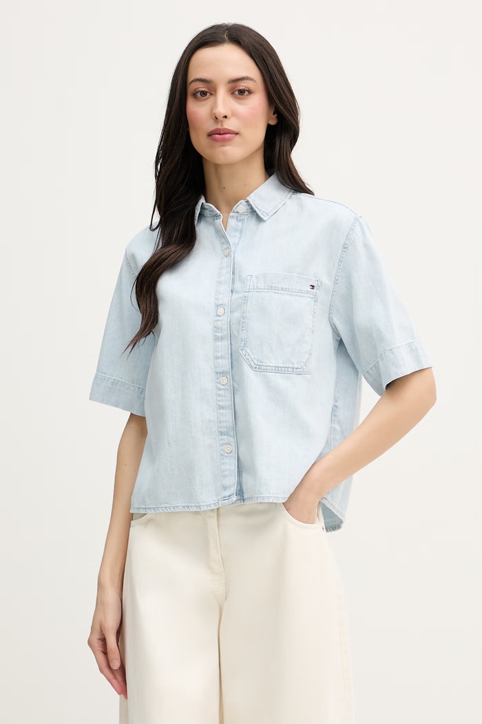 Tommy Hilfiger košeľa dámska rifľová modrá WW0WW49573