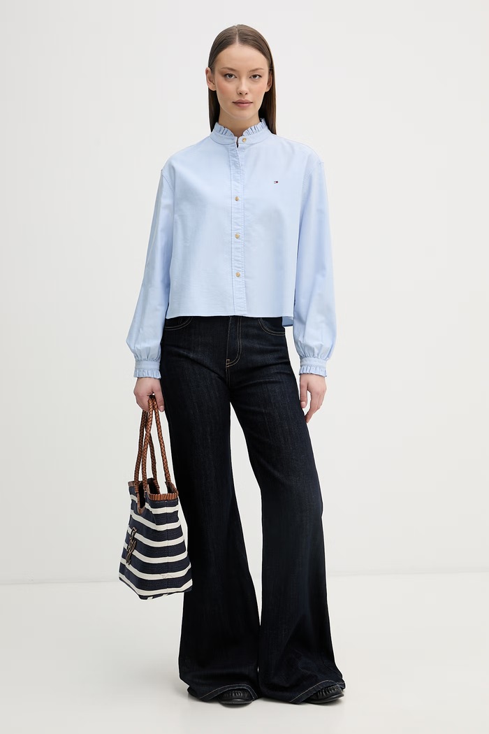Tommy Hilfiger cămașă pentru femei, din bumbac WW0WW48914 albastru SS26