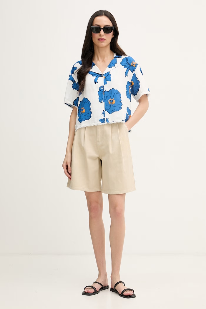 Tommy Hilfiger košeľa dámska s ľanom WW0WW48924 biela SS26