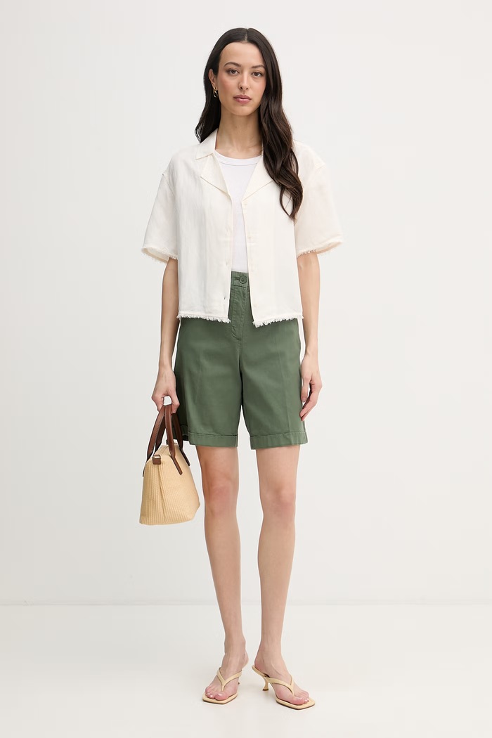 Tommy Hilfiger košeľa dámska s ľanom WW0WW48924 béžová SS26