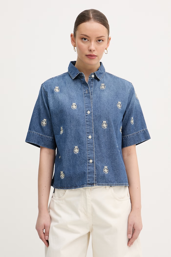 Tommy Hilfiger košeľa dámska rifľová modrá WW0WW50624
