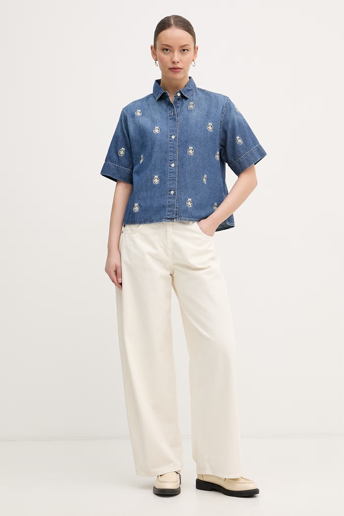 Tommy Hilfiger košeľa dámska rifľová WW0WW50624 modrá SS26