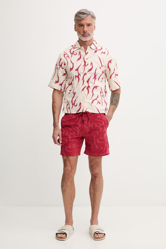 OAS camicia da uomo in lino 401001.1008 rosso SS26