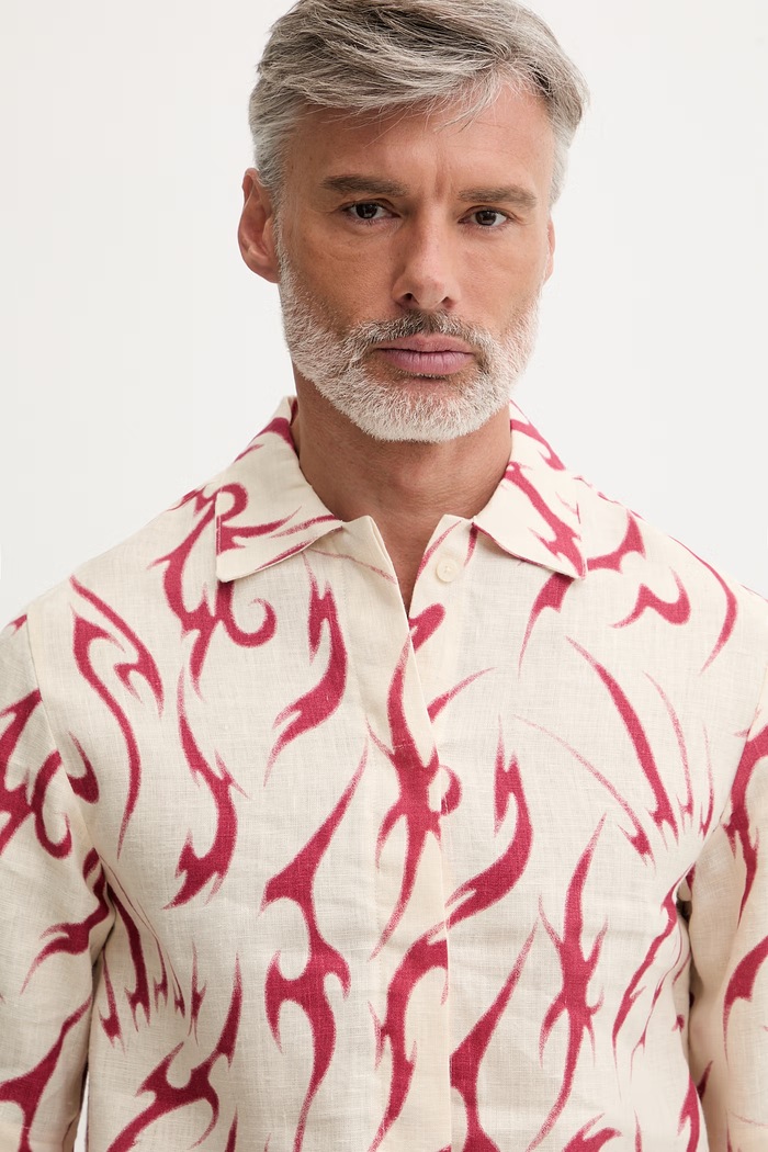 OAS camicia da uomo in lino rosso 401001.1008