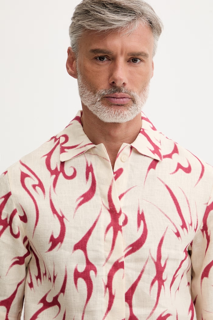 OAS camicia da uomo in lino rosso 401001.1008