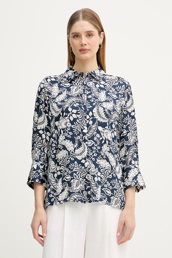 Joop! bluza na preklop ženski viskozna mornarsko modra 30101841
