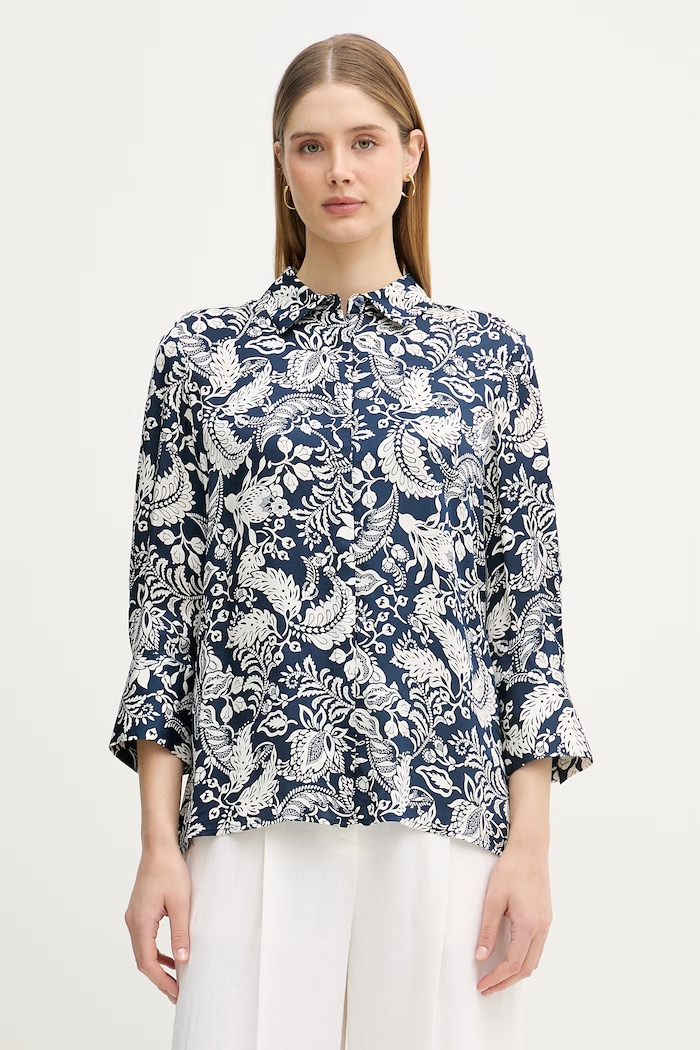 Joop! bluza na preklop ženski viskozna mornarsko modra 30101841