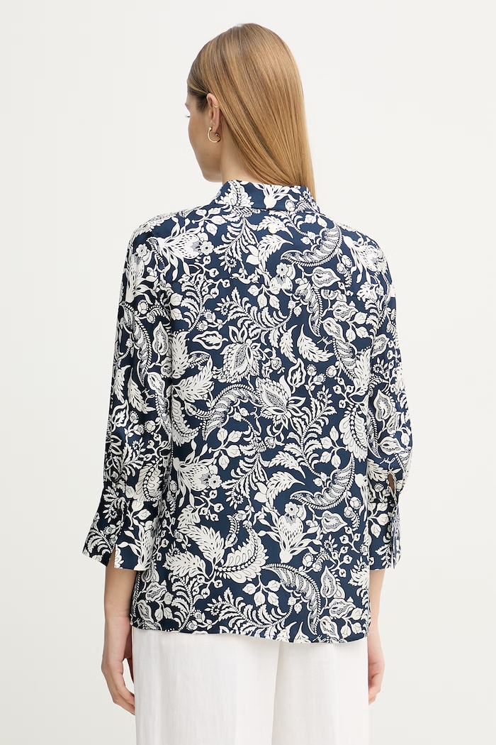 Oblačila Joop! bluza na preklop ženski viskozna 30101841 mornarsko modra