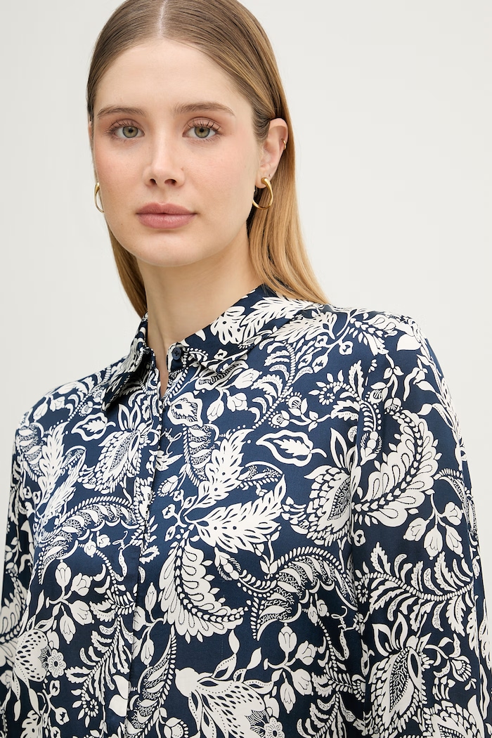 Joop! bluza na preklop ženski viskozna mornarsko modra 30101841