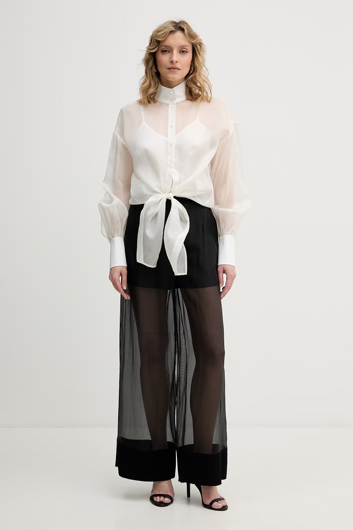 Dámska košeľa s hodvábom Karl Lagerfeld Studio B2W11038 biela SS26