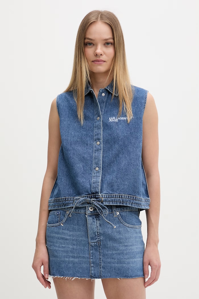 Karl Lagerfeld Jeans cămașă pentru femei, din denim albastru B2W11024