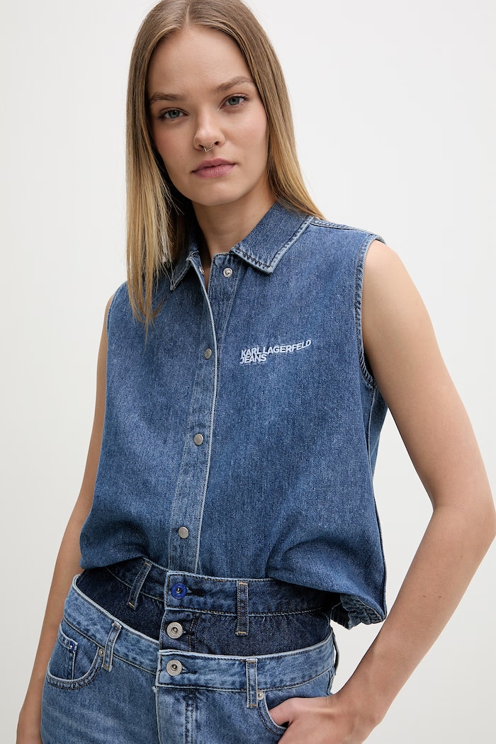 Karl Lagerfeld Jeans cămașă pentru femei, din denim albastru B2W11024