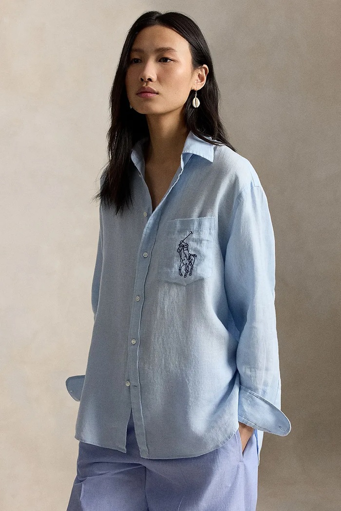 Polo Ralph Lauren košeľa dámska ľanová modrá 211A12786