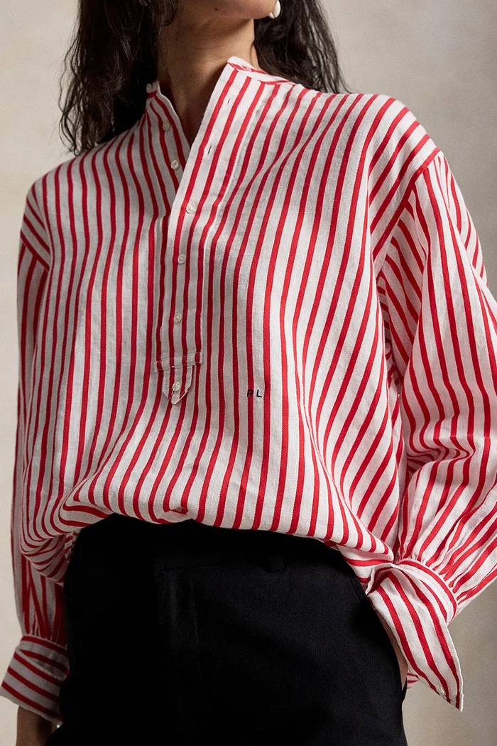 Polo Ralph Lauren košeľa dámska s ľanom červená 211A12790