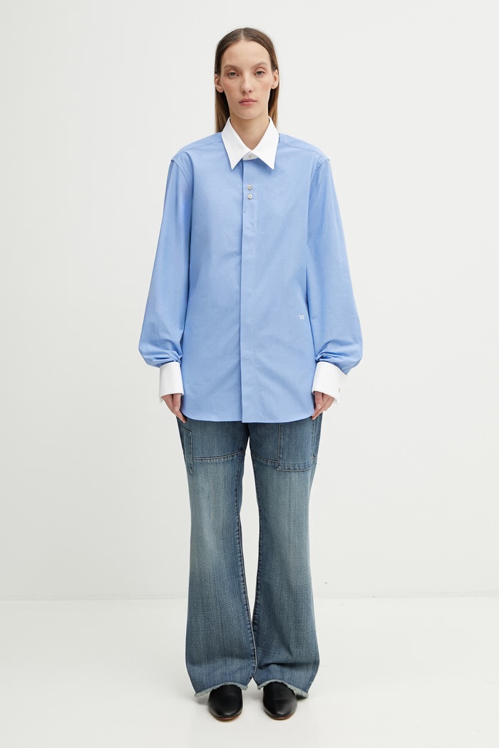 Wales Bonner Portrait shirt cotton women's blue US26SH07.CO02.400