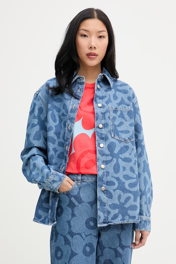 Marimekko cămașă pentru femei, din bumbac albastru 095695