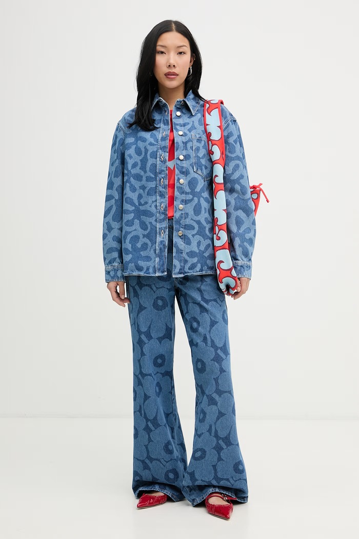 Marimekko cămașă pentru femei, din bumbac 095695 albastru SS26
