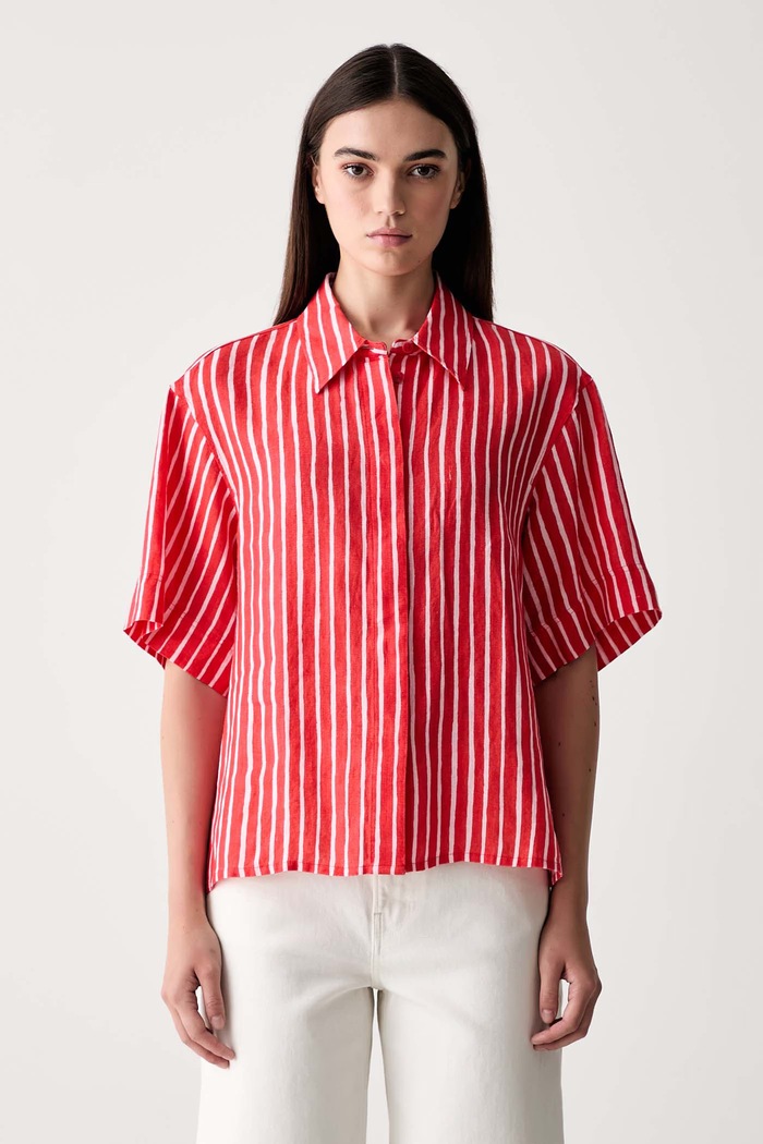 Marimekko koszula damska lniana czerwony 95638