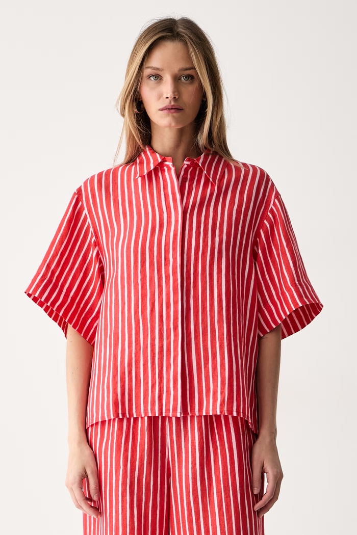 Marimekko koszula damska lniana czerwony 095638