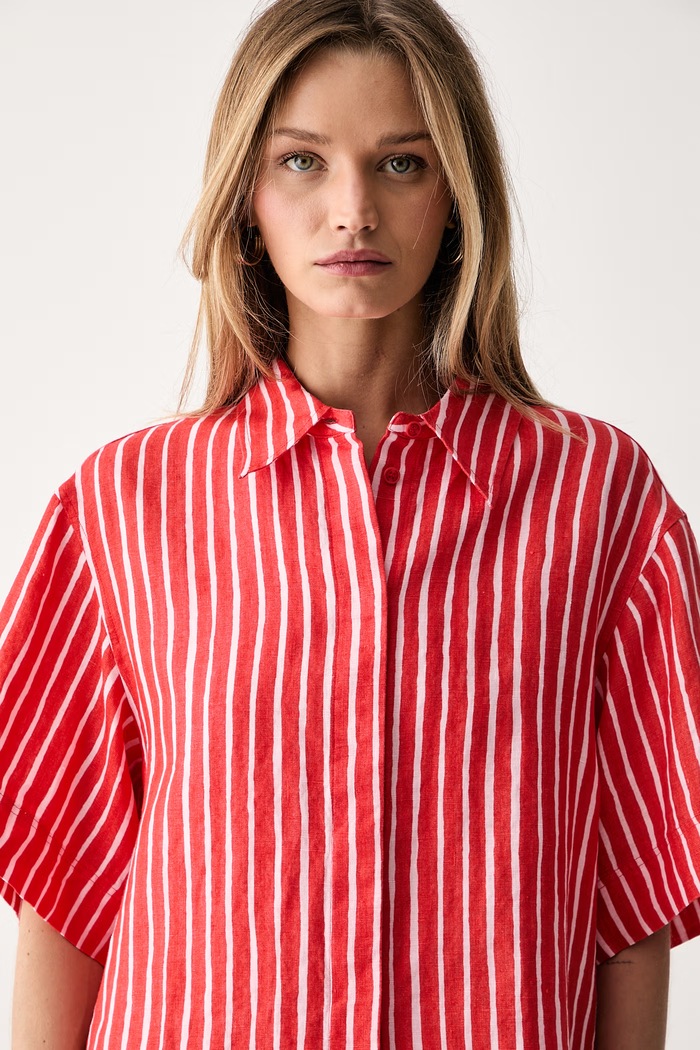 Marimekko koszula damska lniana czerwony 095638