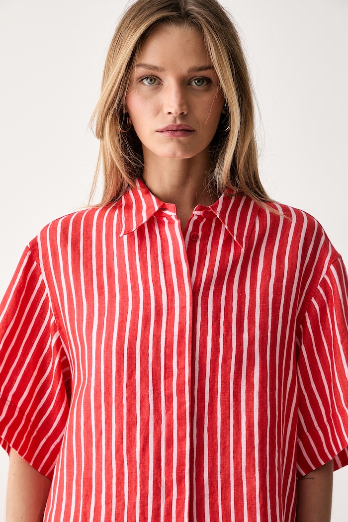 Marimekko koszula damska lniana czerwony 095638
