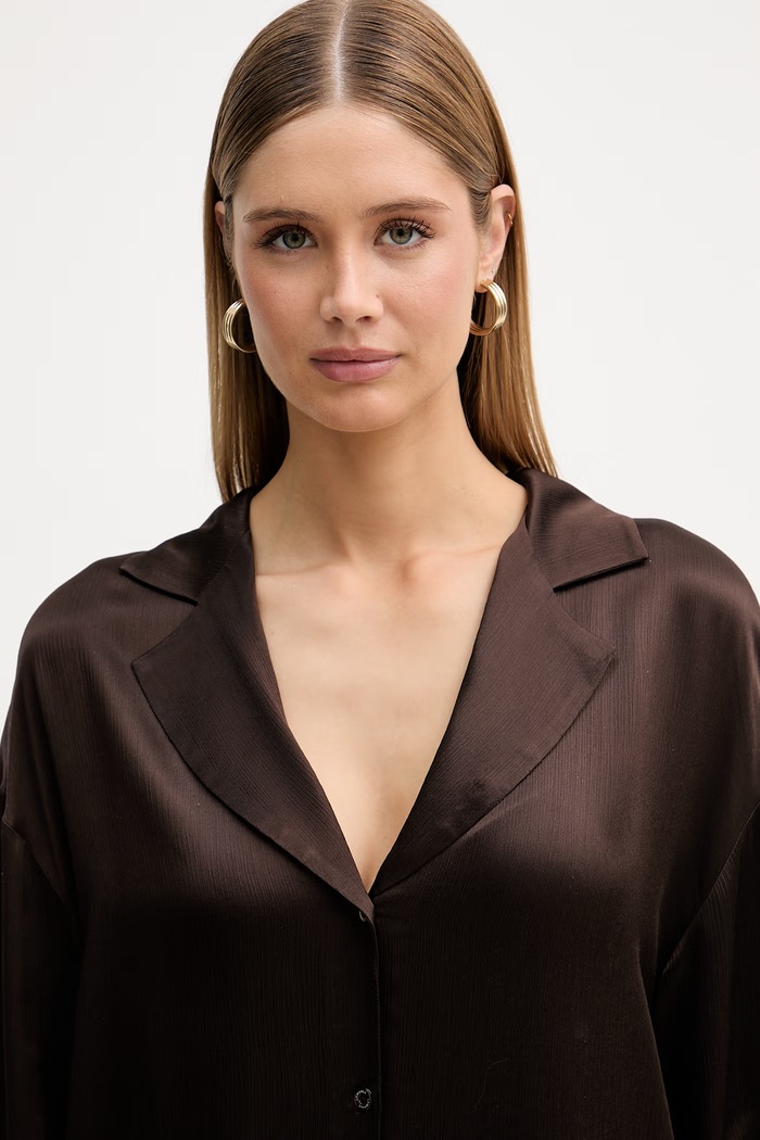 La Mania πουκάμισο γυναικείο από βισκόζη KAI καφέ KAI