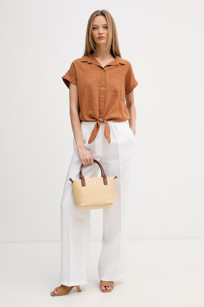 United Colors of Benetton cămașă pentru femei cu bumbac 5ONVDQ0EM maro SS26